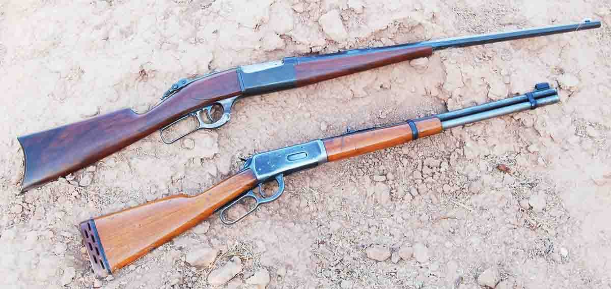 The Model 1899 Savage (top) was quickly chambered for .30 WCF Smokeless. An early Model 1894 carbine (bottom) has had most all parts replaced except the barreled receiver and lever. Still, it takes a deer from a tree stand every year.